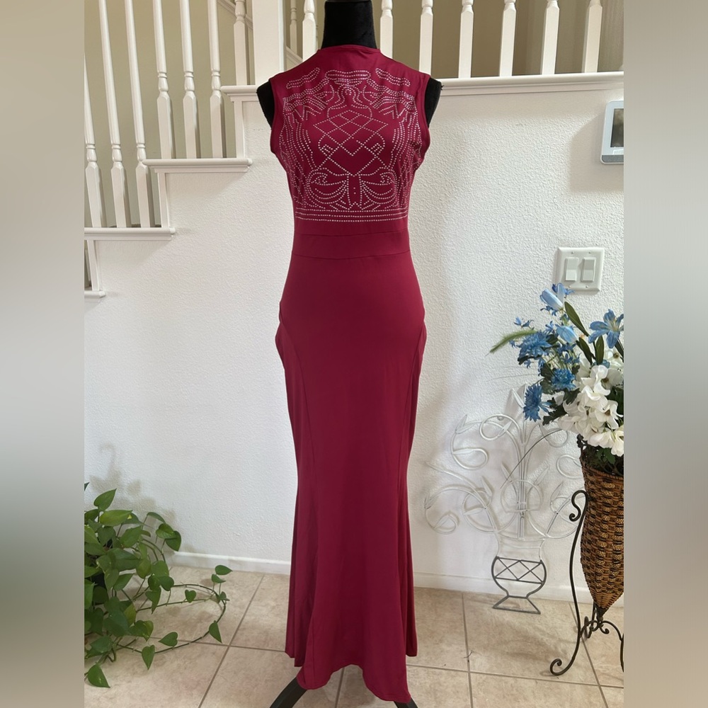 Beautiful Red Wine/Burgundy Maxi Dress - High Neck/Sleeveless
